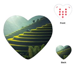 Scenic View Of Rice Paddy Playing Cards (heart) by Sudhe