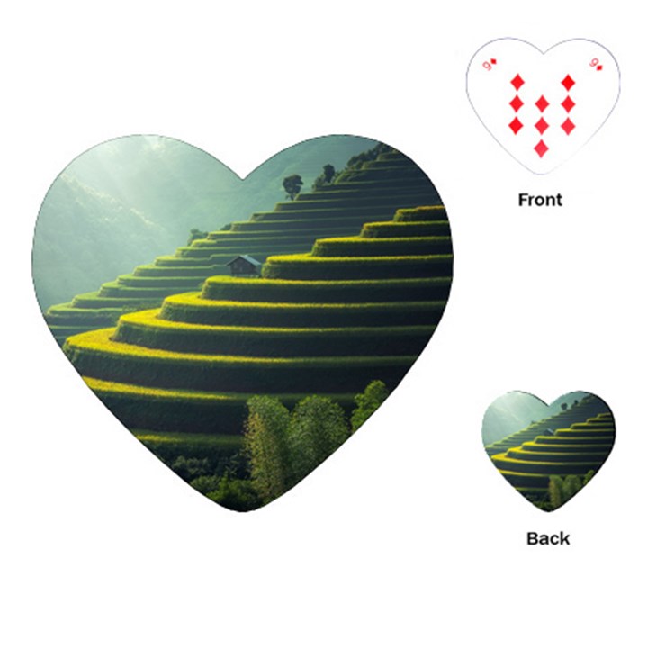 Scenic View Of Rice Paddy Playing Cards (Heart)