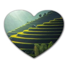 Scenic View Of Rice Paddy Heart Mousepads by Sudhe