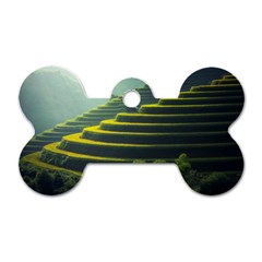 Scenic View Of Rice Paddy Dog Tag Bone (two Sides) by Sudhe