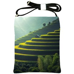 Scenic View Of Rice Paddy Shoulder Sling Bag by Sudhe