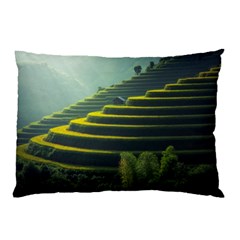 Scenic View Of Rice Paddy Pillow Case (two Sides) by Sudhe