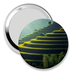 Scenic View Of Rice Paddy 3  Handbag Mirrors by Sudhe