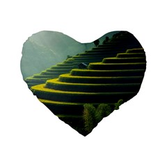 Scenic View Of Rice Paddy Standard 16  Premium Heart Shape Cushions by Sudhe