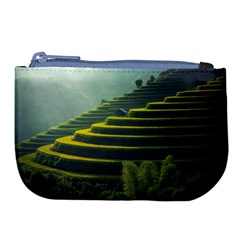 Scenic View Of Rice Paddy Large Coin Purse by Sudhe