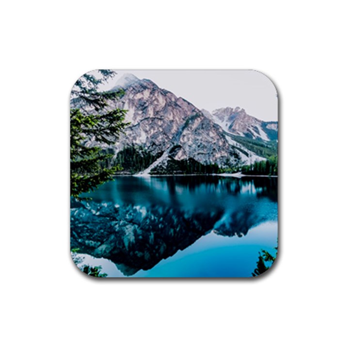 Daylight Forest Glossy Lake Rubber Coaster (Square) 