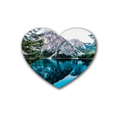 Daylight Forest Glossy Lake Rubber Coaster (heart)  by Sudhe