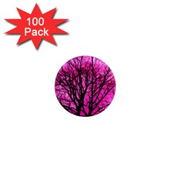 Pink Silhouette Tree 1  Mini Magnets (100 Pack) 