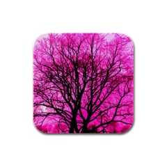 Pink Silhouette Tree Rubber Square Coaster (4 Pack)  by Sudhe