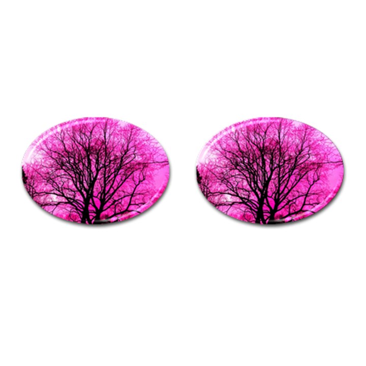 Pink Silhouette Tree Cufflinks (Oval)