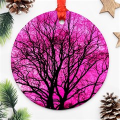 Pink Silhouette Tree Round Ornament (two Sides) by Sudhe