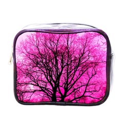 Pink Silhouette Tree Mini Toiletries Bag (one Side) by Sudhe