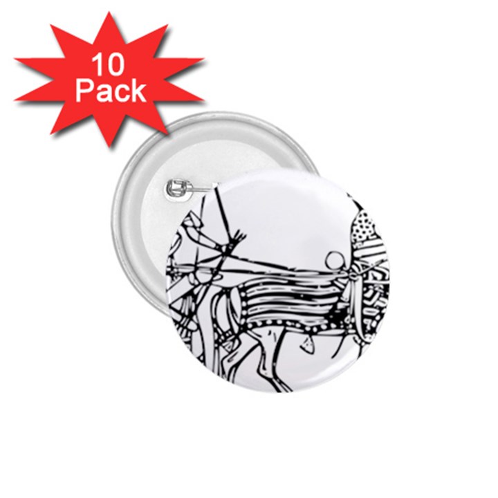 Line Art Drawing Ancient Chariot 1.75  Buttons (10 pack)