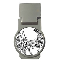 Line Art Drawing Ancient Chariot Money Clips (round)  by Sudhe