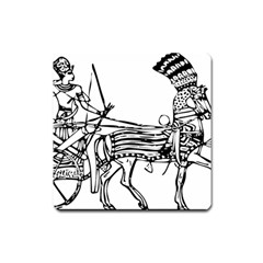 Line Art Drawing Ancient Chariot Square Magnet by Sudhe