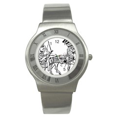 Line Art Drawing Ancient Chariot Stainless Steel Watch by Sudhe