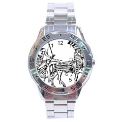 Line Art Drawing Ancient Chariot Stainless Steel Analogue Watch by Sudhe