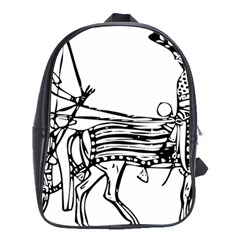 Line Art Drawing Ancient Chariot School Bag (xl) by Sudhe