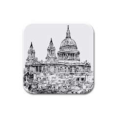 Line Art Architecture Church Rubber Square Coaster (4 Pack) 