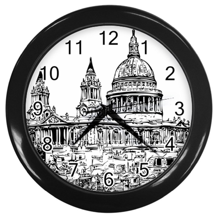 Line Art Architecture Church Wall Clock (Black)