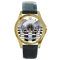 Glass Illustration Technology Round Gold Metal Watch by Sudhe