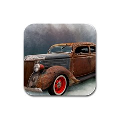 Auto Old Car Automotive Retro Rubber Square Coaster (4 Pack) 