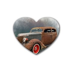 Auto Old Car Automotive Retro Rubber Coaster (heart)  by Sudhe