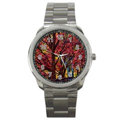 Autumn Colorful Nature Trees Sport Metal Watch by Sudhe