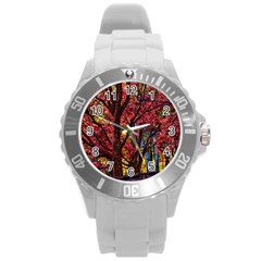 Autumn Colorful Nature Trees Round Plastic Sport Watch (l) by Sudhe