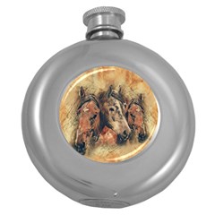 Head Horse Animal Vintage Round Hip Flask (5 Oz) by Sudhe