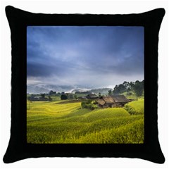 Vietnam Terraces Rice Silk Throw Pillow Case (black) by Sudhe