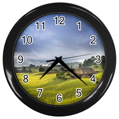 Vietnam Terraces Rice Silk Wall Clock (black) by Sudhe