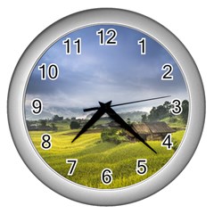 Vietnam Terraces Rice Silk Wall Clock (silver) by Sudhe