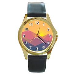 Image Sunset Landscape Graphics Round Gold Metal Watch by Sudhe