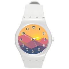 Image Sunset Landscape Graphics Round Plastic Sport Watch (m) by Sudhe