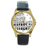 Line Art Architecture Round Gold Metal Watch Front