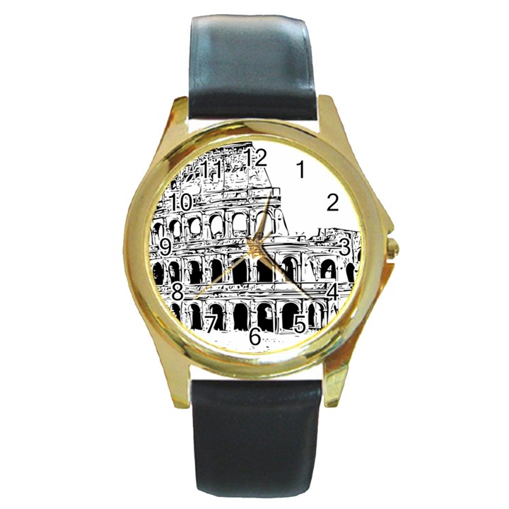 Line Art Architecture Round Gold Metal Watch