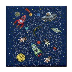 Cat Cosmos Cosmonaut Rocket Tile Coasters by Sudhe