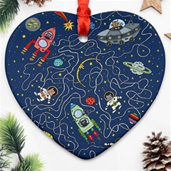 Cat Cosmos Cosmonaut Rocket Ornament (heart) by Sudhe