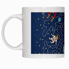 Cat Cosmos Cosmonaut Rocket White Mugs by Sudhe