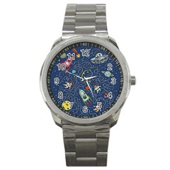 Cat Cosmos Cosmonaut Rocket Sport Metal Watch by Sudhe