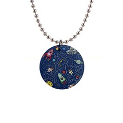 Cat Cosmos Cosmonaut Rocket 1  Button Necklace by Sudhe