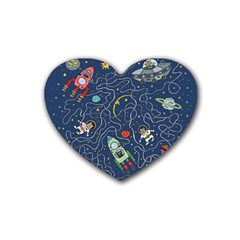 Cat Cosmos Cosmonaut Rocket Rubber Coaster (heart)  by Sudhe