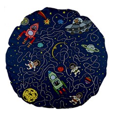 Cat Cosmos Cosmonaut Rocket Large 18  Premium Round Cushions by Sudhe