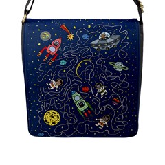 Cat Cosmos Cosmonaut Rocket Flap Closure Messenger Bag (l) by Sudhe