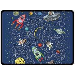 Cat Cosmos Cosmonaut Rocket Double Sided Fleece Blanket (large) 