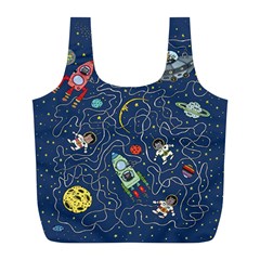 Cat Cosmos Cosmonaut Rocket Full Print Recycle Bag (l) by Sudhe