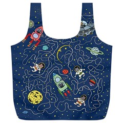 Cat Cosmos Cosmonaut Rocket Full Print Recycle Bag (xl) by Sudhe