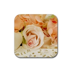 Roses Plate Romantic Blossom Bloom Rubber Coaster (square) 