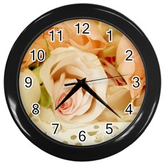 Roses Plate Romantic Blossom Bloom Wall Clock (black) by Sudhe